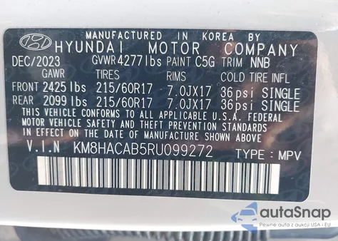2024 Hyundai Kona Se z USA, uszkodzony, nr VIN KM8HACAB5RU099272